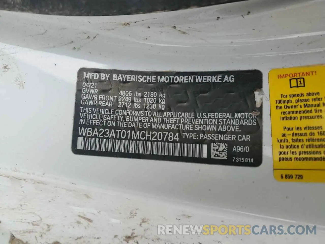12 Photograph of a damaged car WBA23AT01MCH20784 BMW 4 SERIES 2021