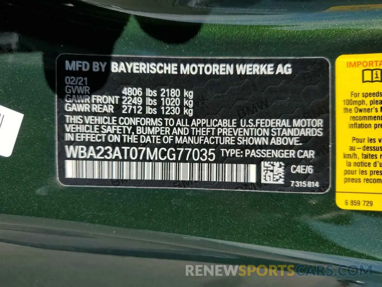 12 Photograph of a damaged car WBA23AT07MCG77035 BMW 4 SERIES 2021