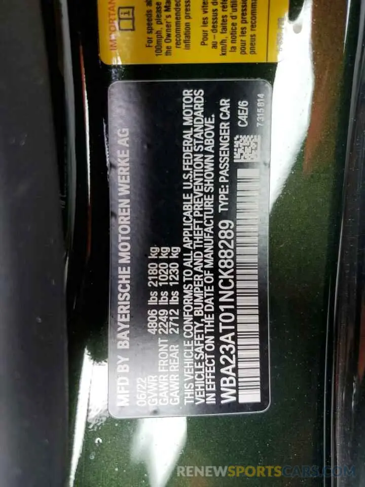 13 Photograph of a damaged car WBA23AT01NCK88289 BMW 4 SERIES 2022