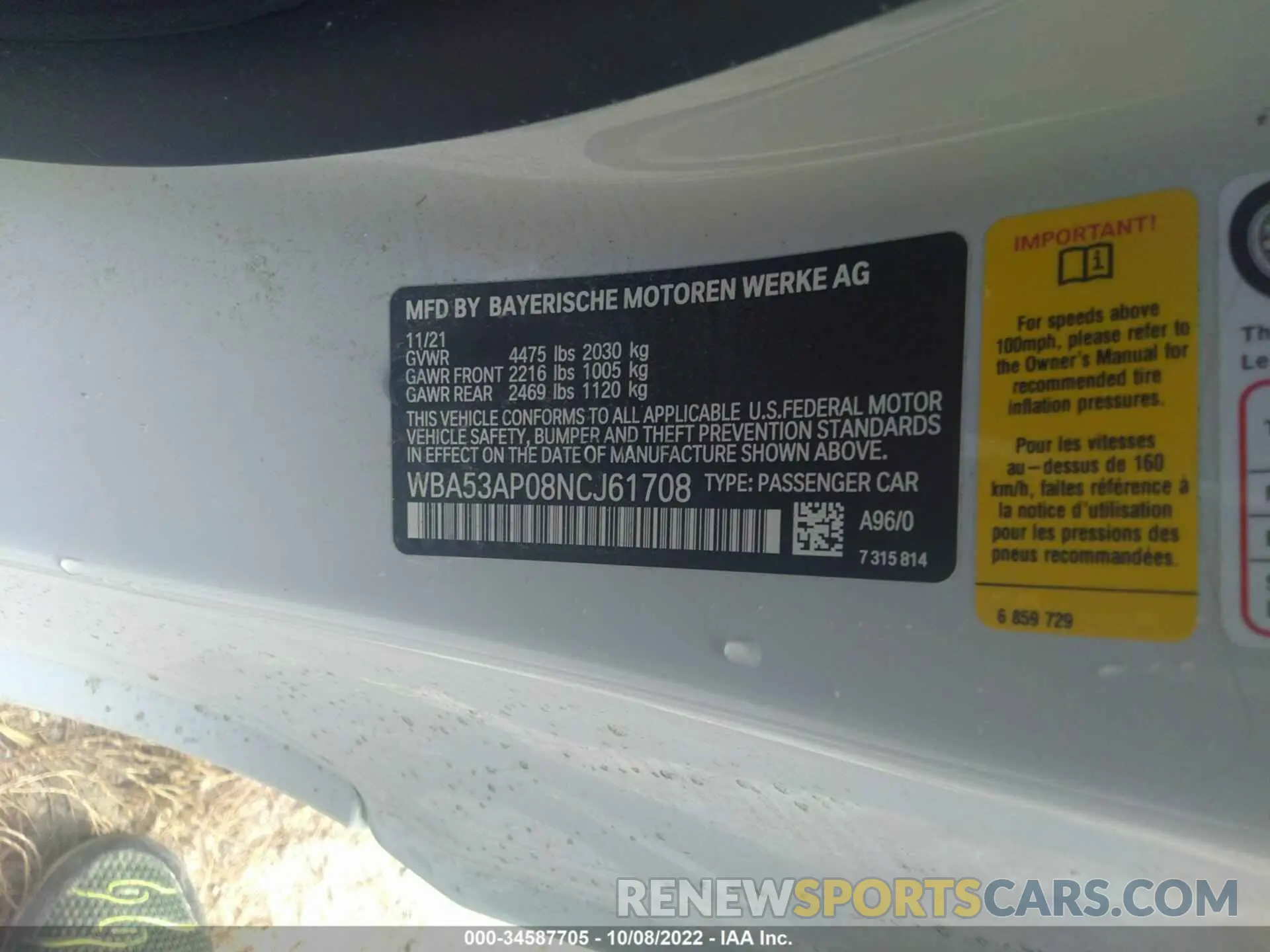 9 Photograph of a damaged car WBA53AP08NCJ61708 BMW 4 SERIES 2022