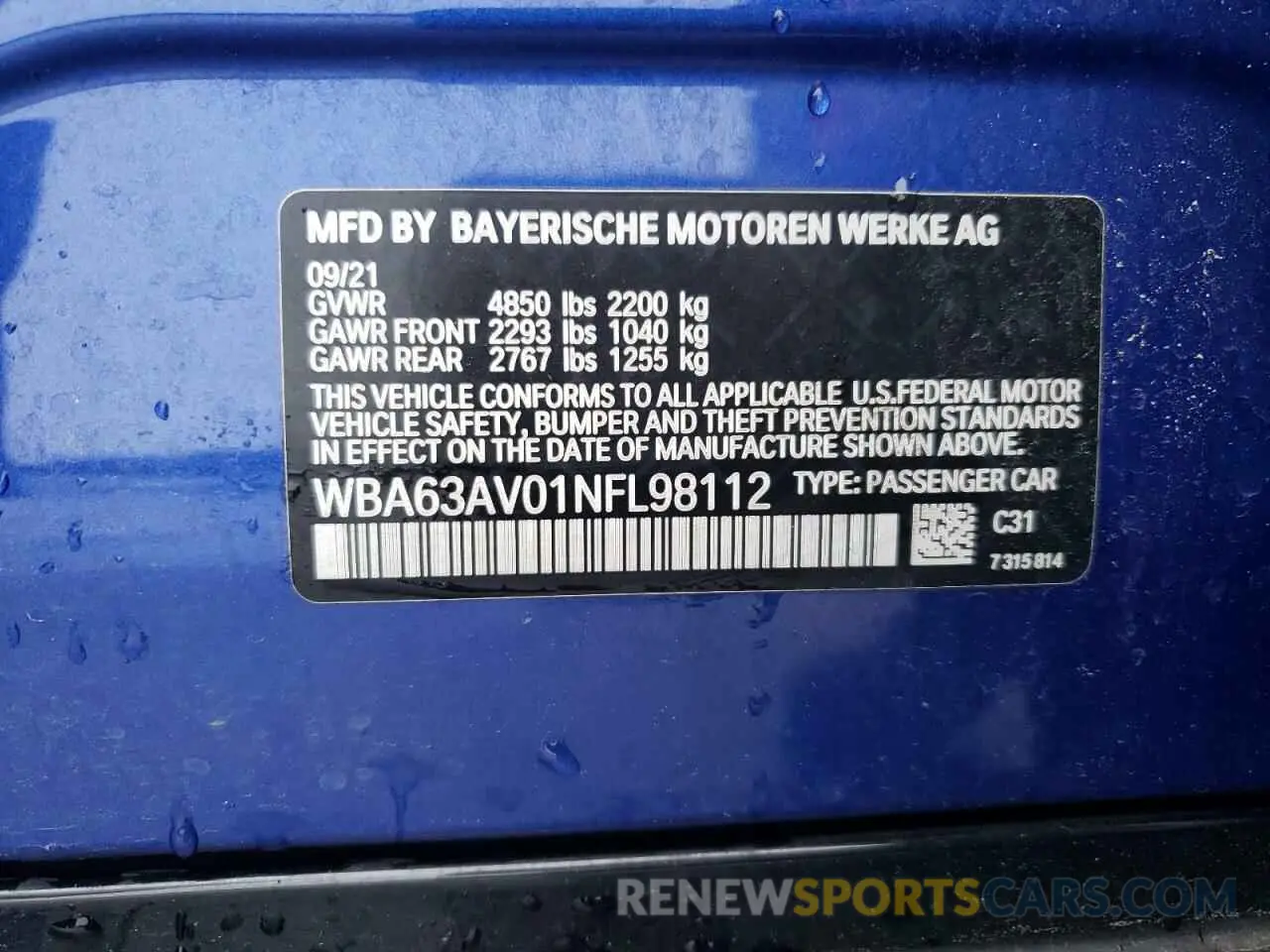 12 Photograph of a damaged car WBA63AV01NFL98112 BMW 4 SERIES 2022