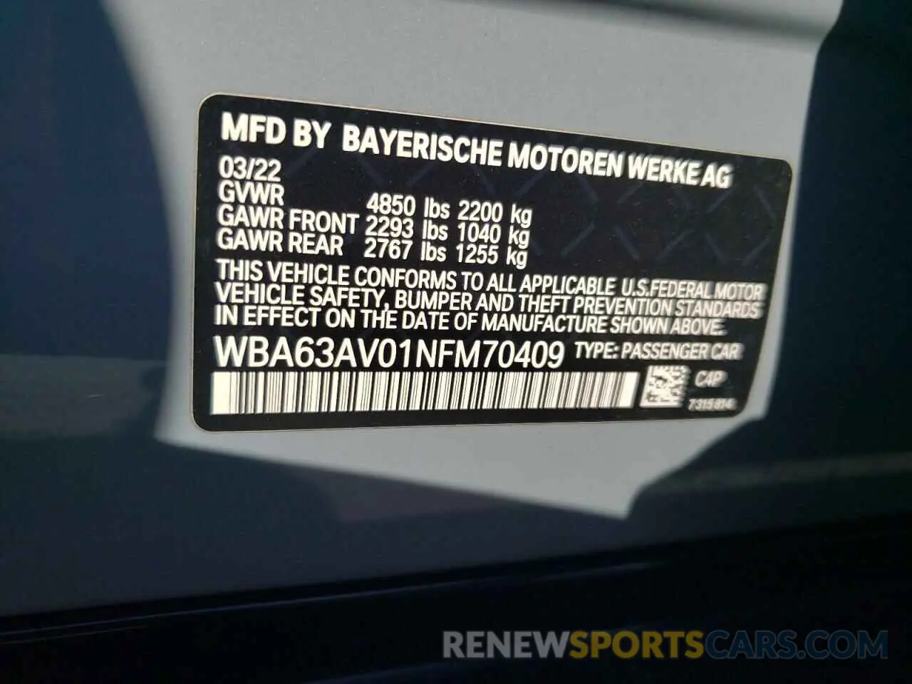 12 Photograph of a damaged car WBA63AV01NFM70409 BMW 4 SERIES 2022