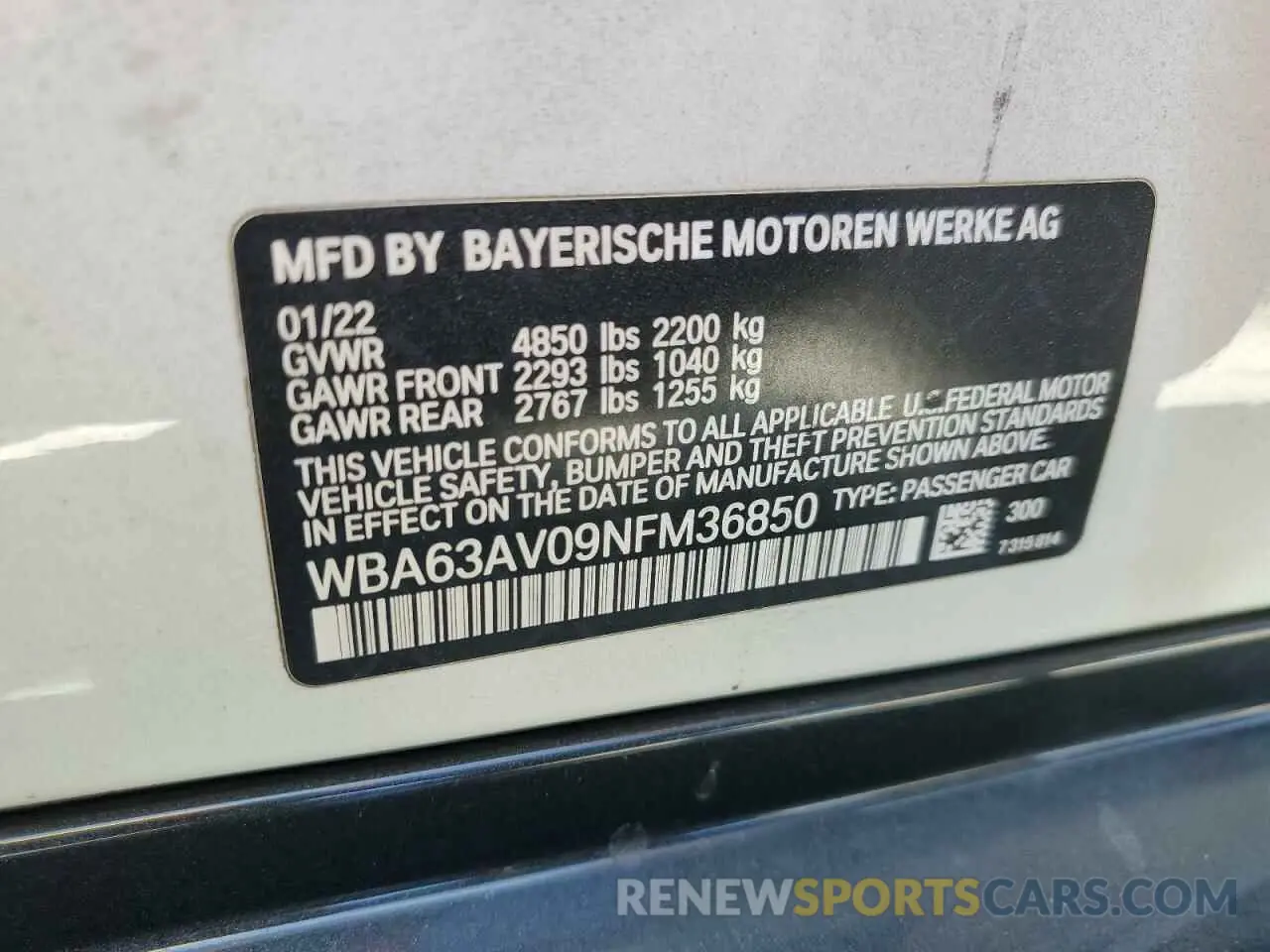 15 Photograph of a damaged car WBA63AV09NFM36850 BMW 4 SERIES 2022