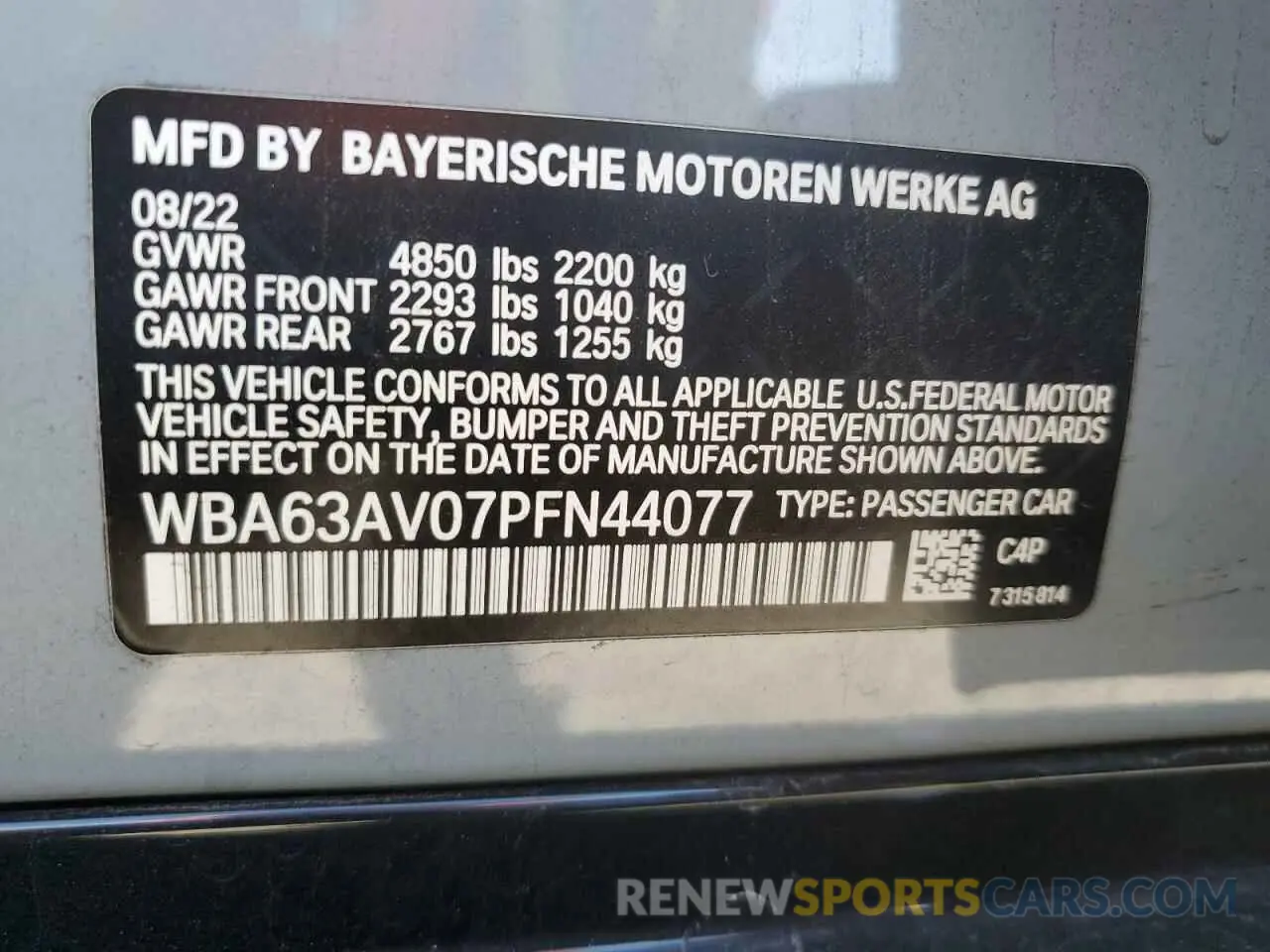 13 Photograph of a damaged car WBA63AV07PFN44077 BMW 4 SERIES 2023
