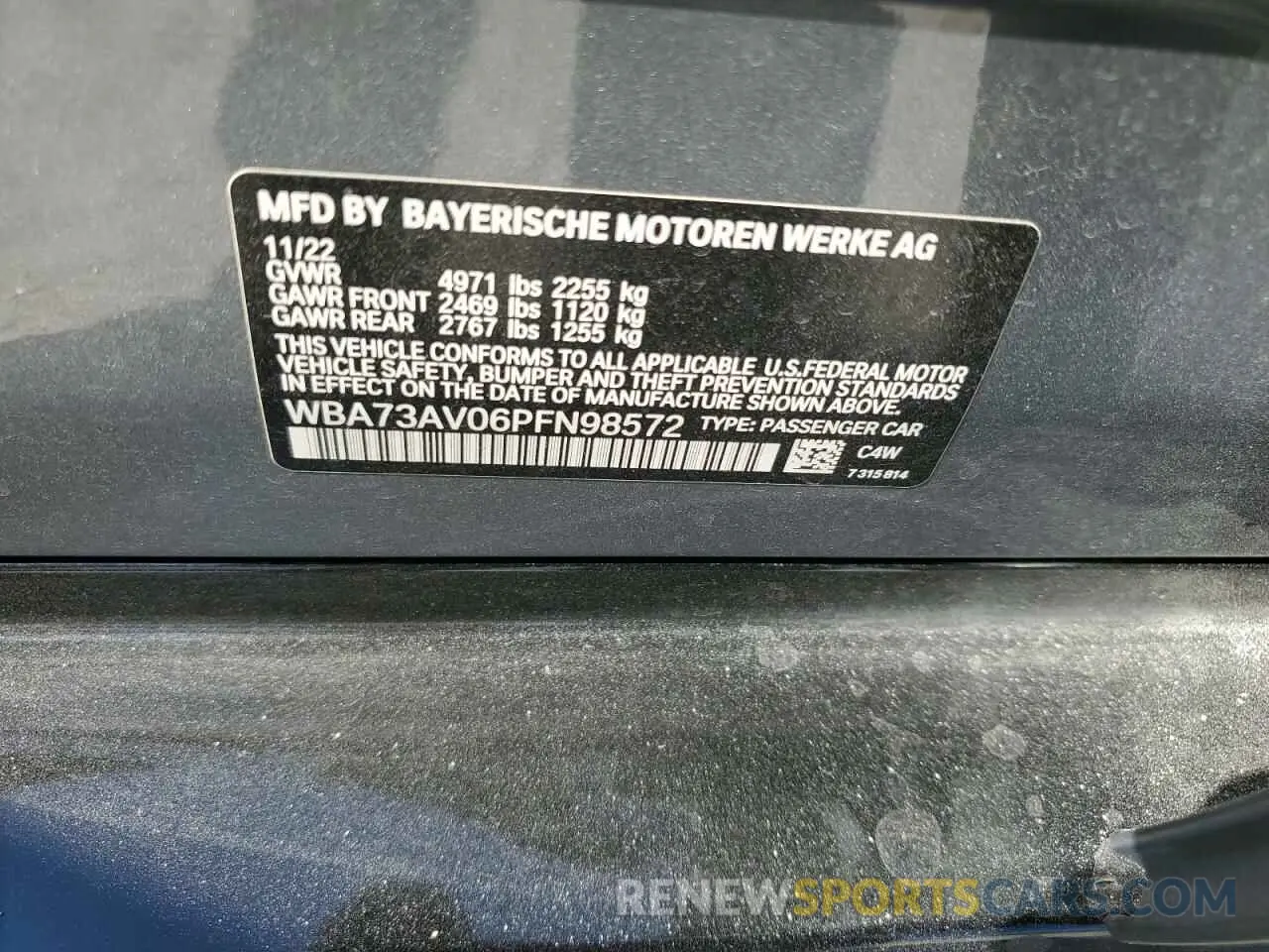 12 Photograph of a damaged car WBA73AV06PFN98572 BMW 4 SERIES 2023