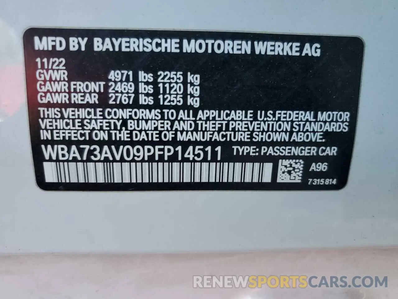 13 Photograph of a damaged car WBA73AV09PFP14511 BMW 4 SERIES 2023