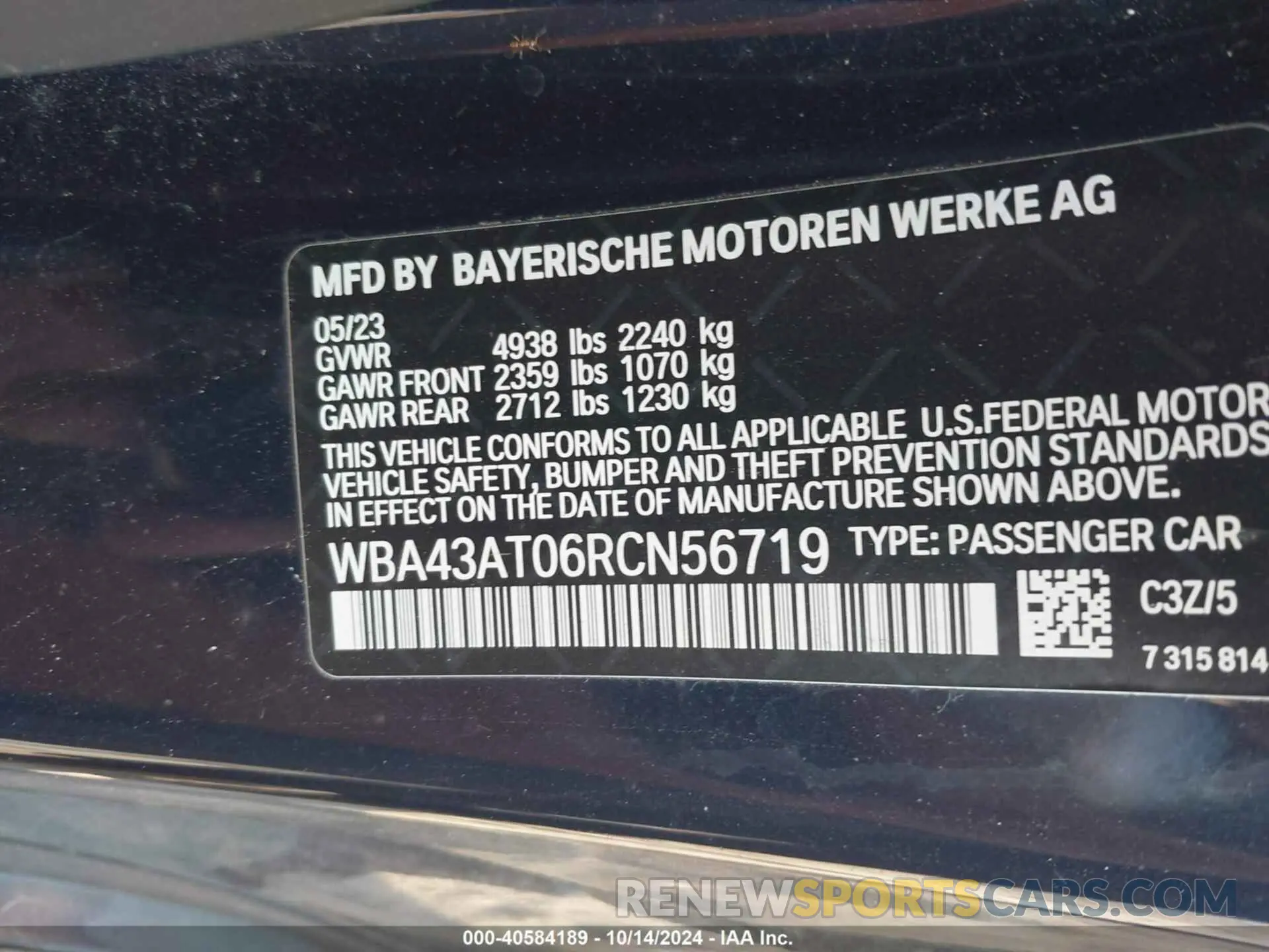 9 Photograph of a damaged car WBA43AT06RCN56719 BMW 4 SERIES 2024