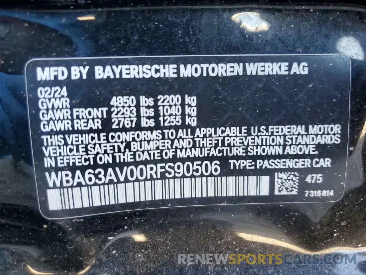 13 Photograph of a damaged car WBA63AV00RFS90506 BMW 4 SERIES 2024