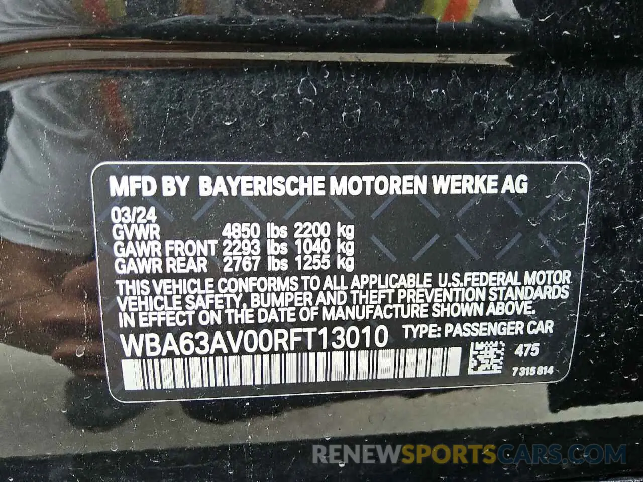 12 Photograph of a damaged car WBA63AV00RFT13010 BMW 4 SERIES 2024