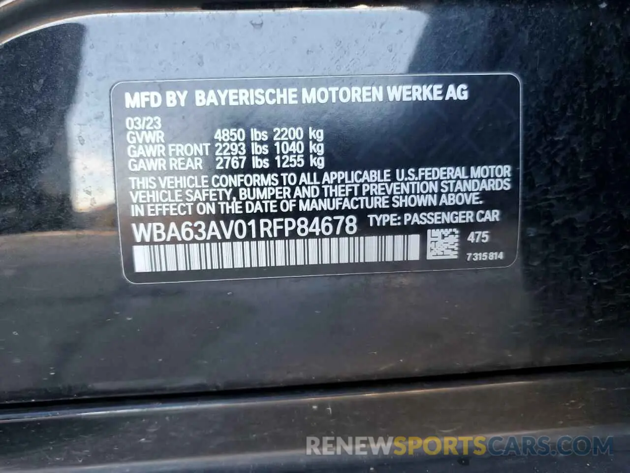 12 Photograph of a damaged car WBA63AV01RFP84678 BMW 4 SERIES 2024
