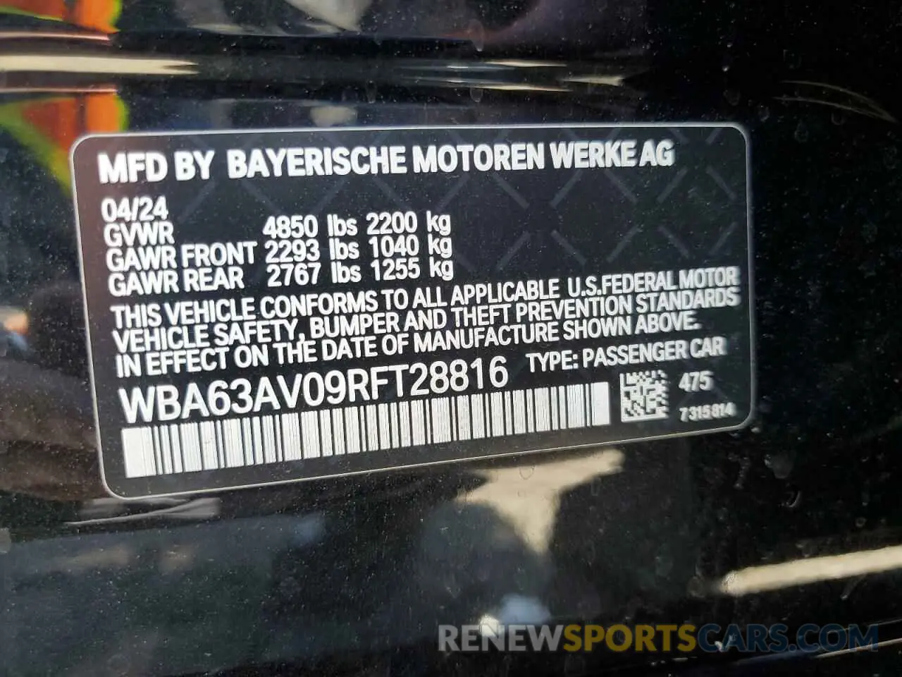 12 Photograph of a damaged car WBA63AV09RFT28816 BMW 4 SERIES 2024