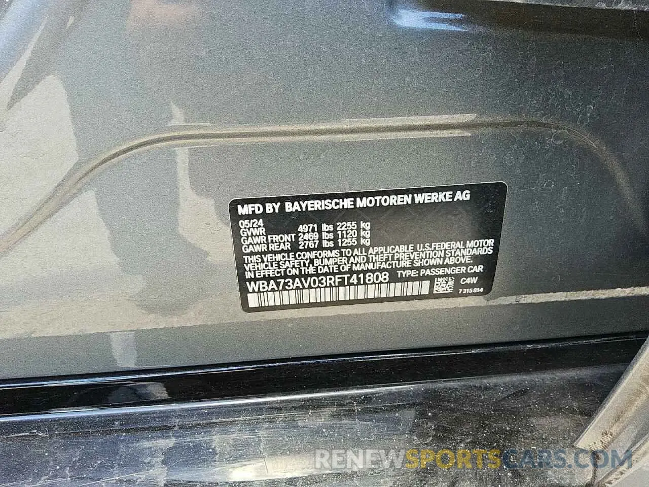 12 Photograph of a damaged car WBA73AV03RFT41808 BMW 4 SERIES 2024