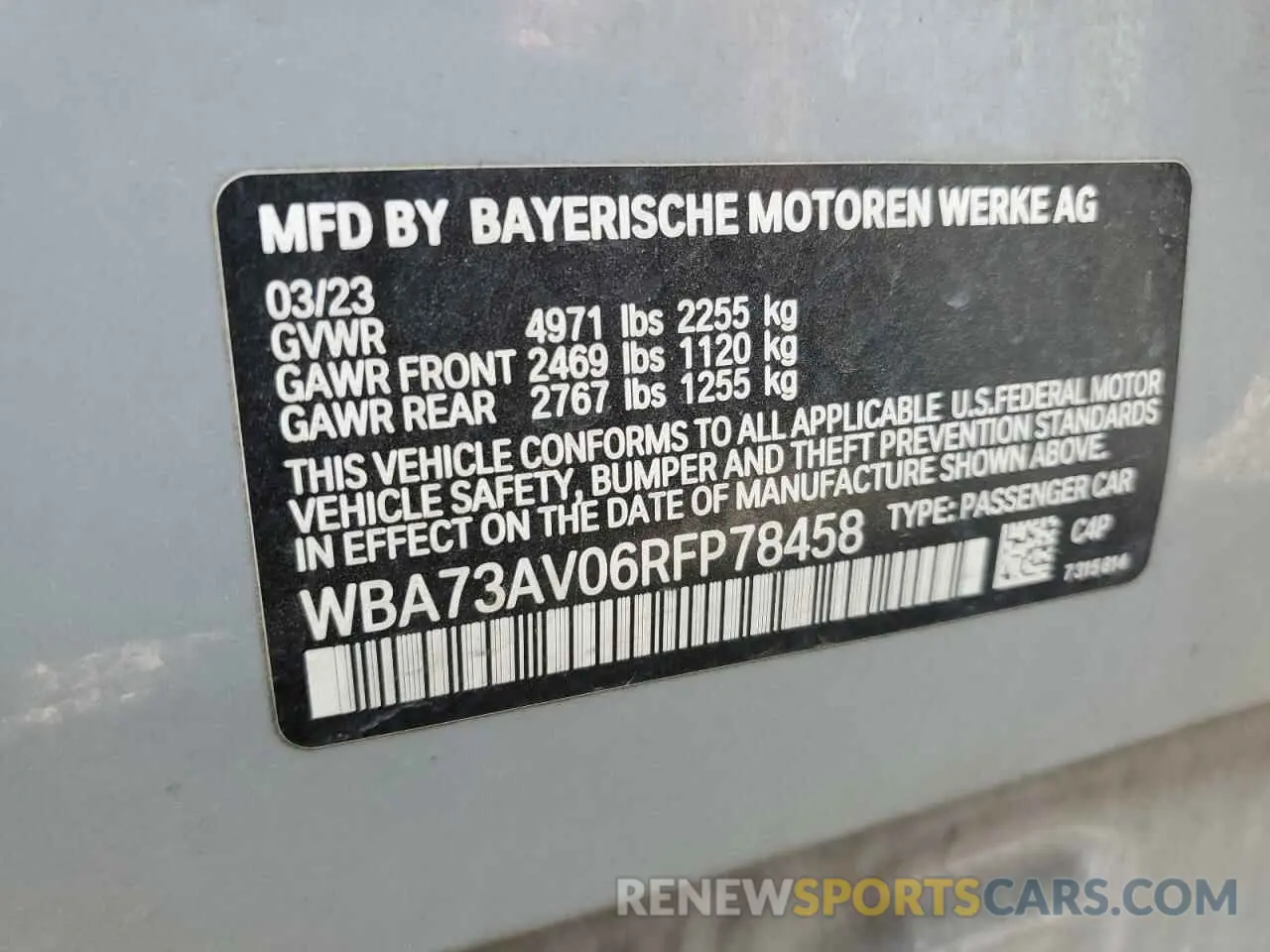 12 Photograph of a damaged car WBA73AV06RFP78458 BMW 4 SERIES 2024