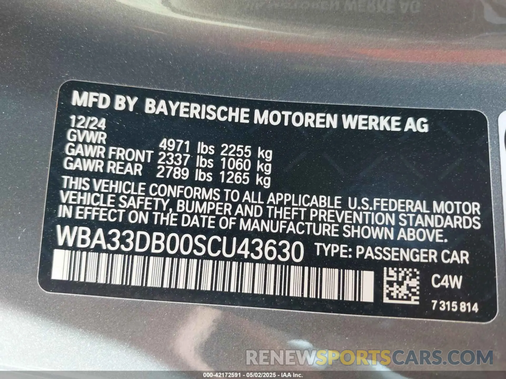 9 Photograph of a damaged car WBA33DB00SCU43630 BMW 4 SERIES 2025