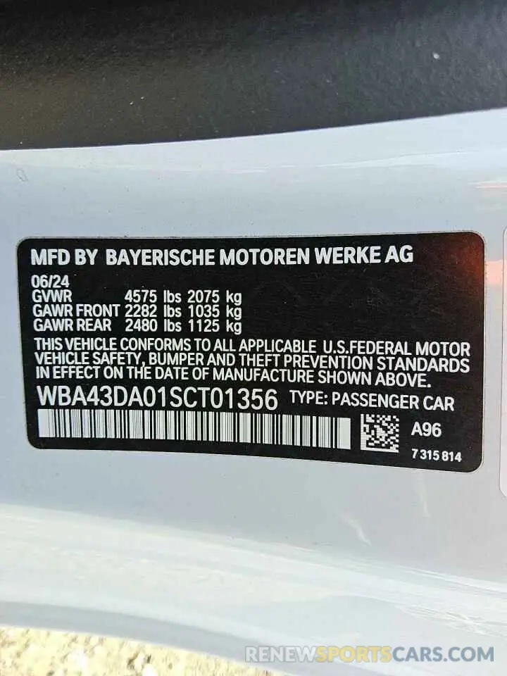 12 Photograph of a damaged car WBA43DA01SCT01356 BMW 4 SERIES 2025