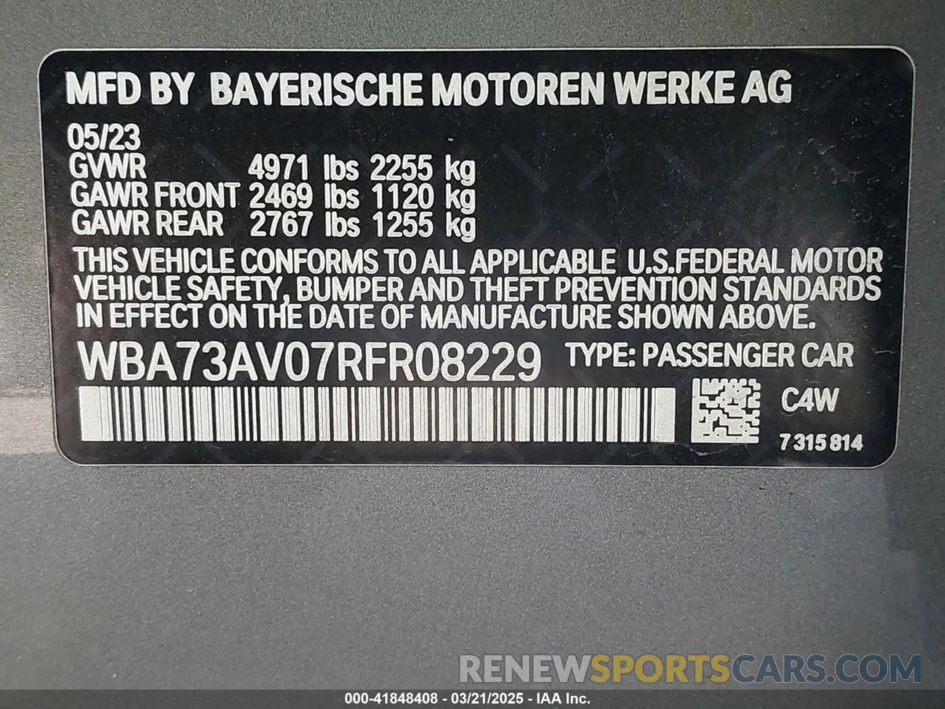 9 Photograph of a damaged car WBA73AV07RFR08229 BMW 4 SERIES GRAN COUPE 2024