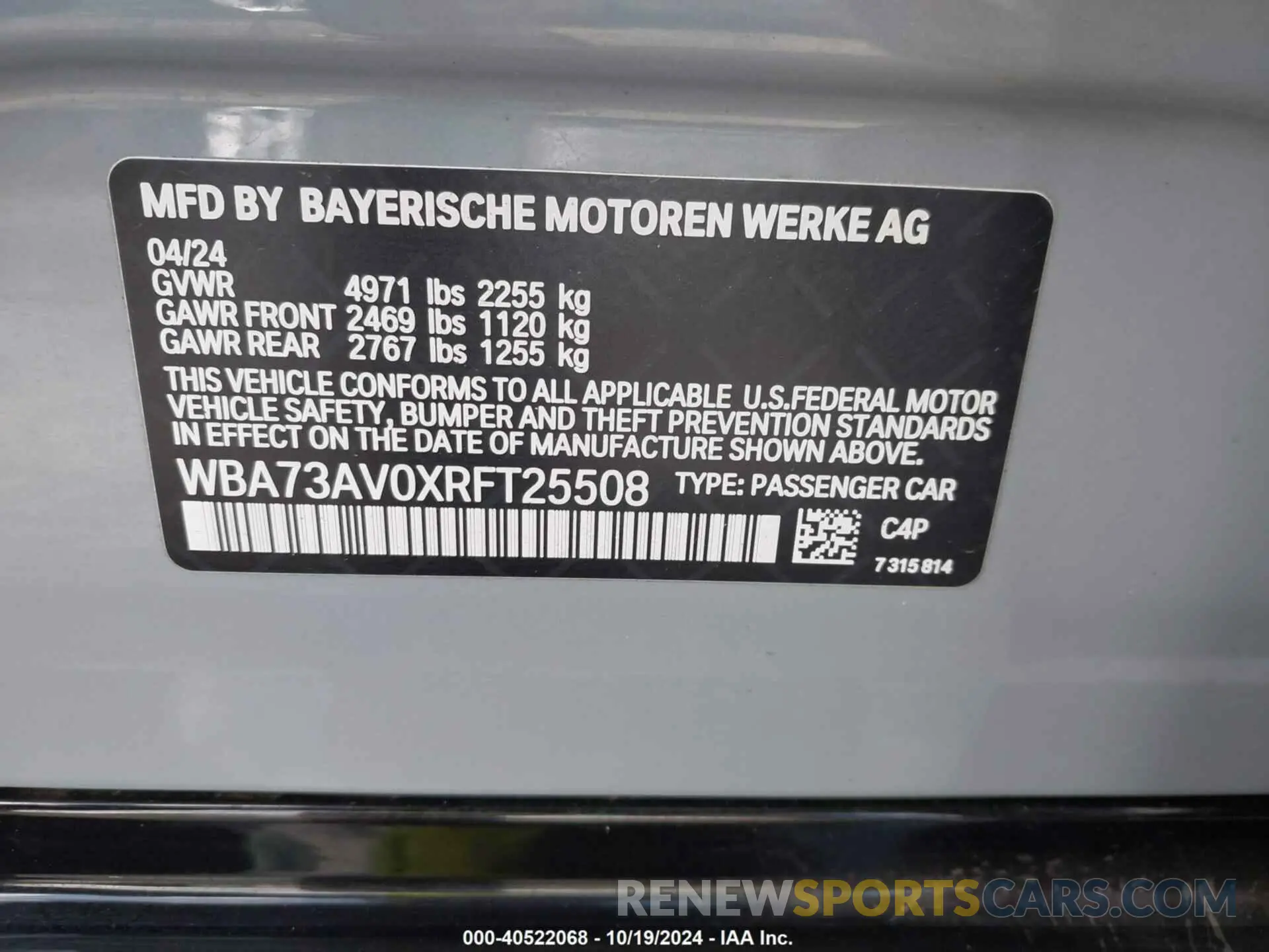 9 Photograph of a damaged car WBA73AV0XRFT25508 BMW 4 SERIES GRAN COUPE 2024
