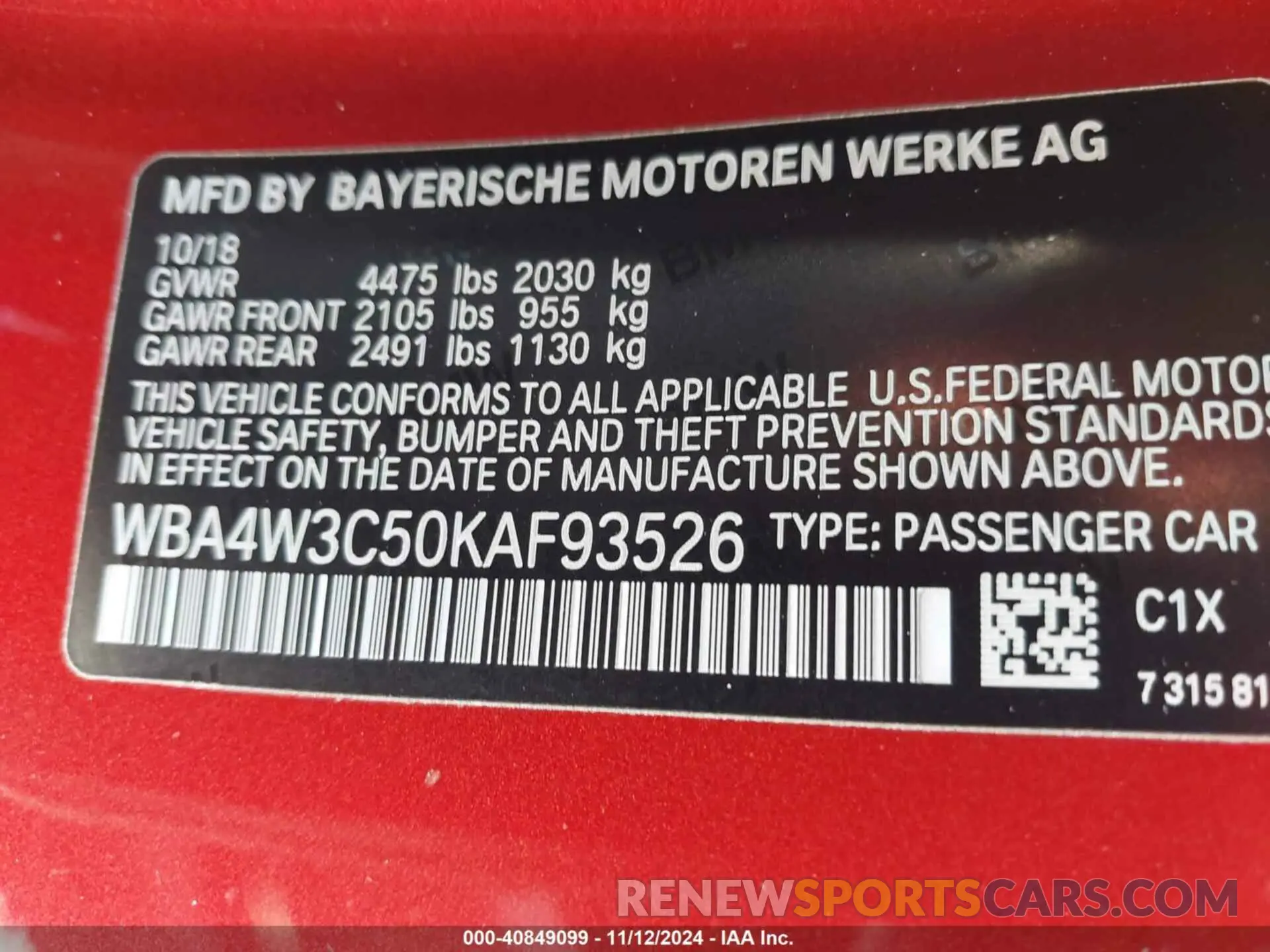 9 Photograph of a damaged car WBA4W3C50KAF93526 BMW 430I 2019