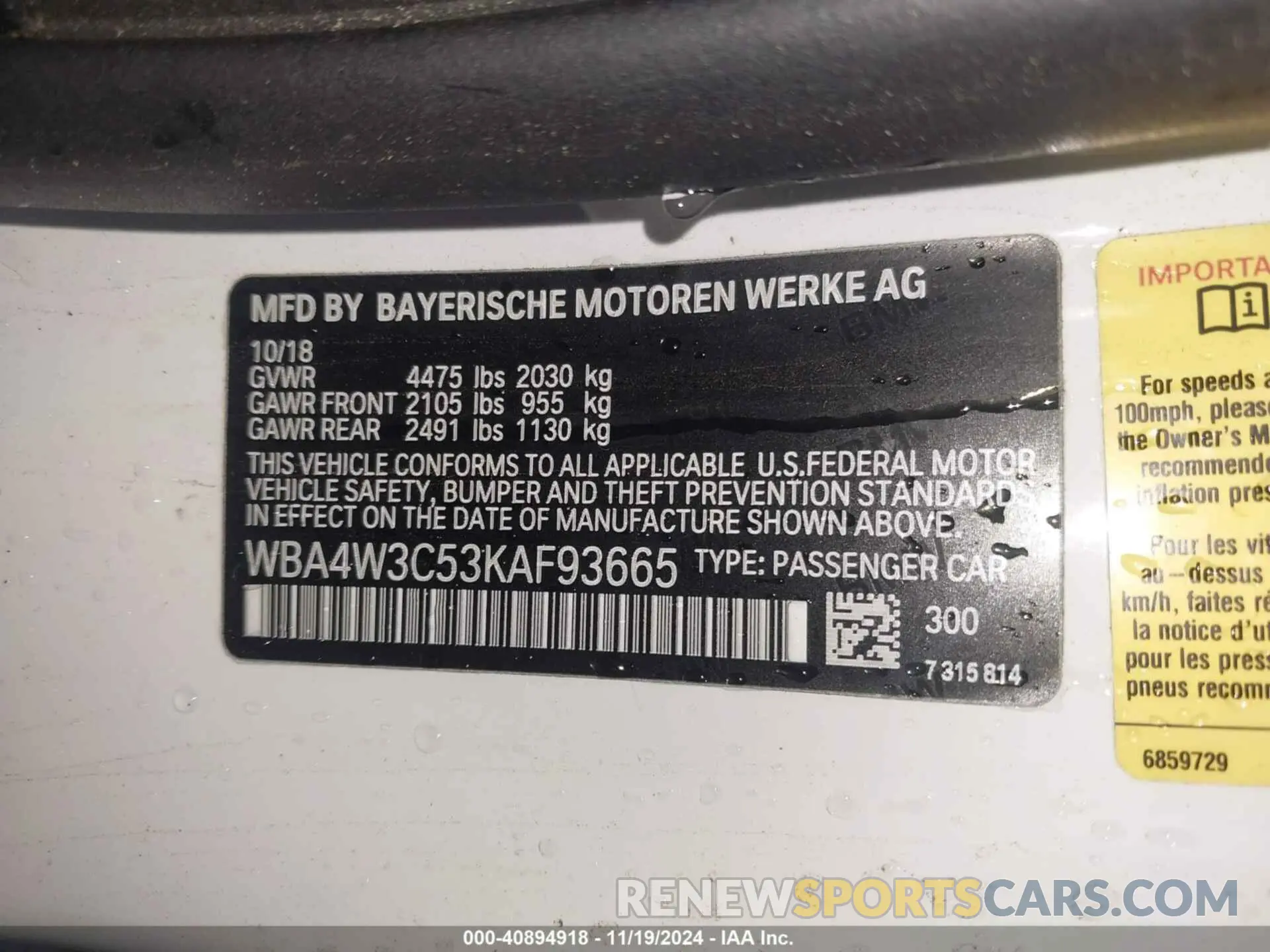 9 Photograph of a damaged car WBA4W3C53KAF93665 BMW 430I 2019