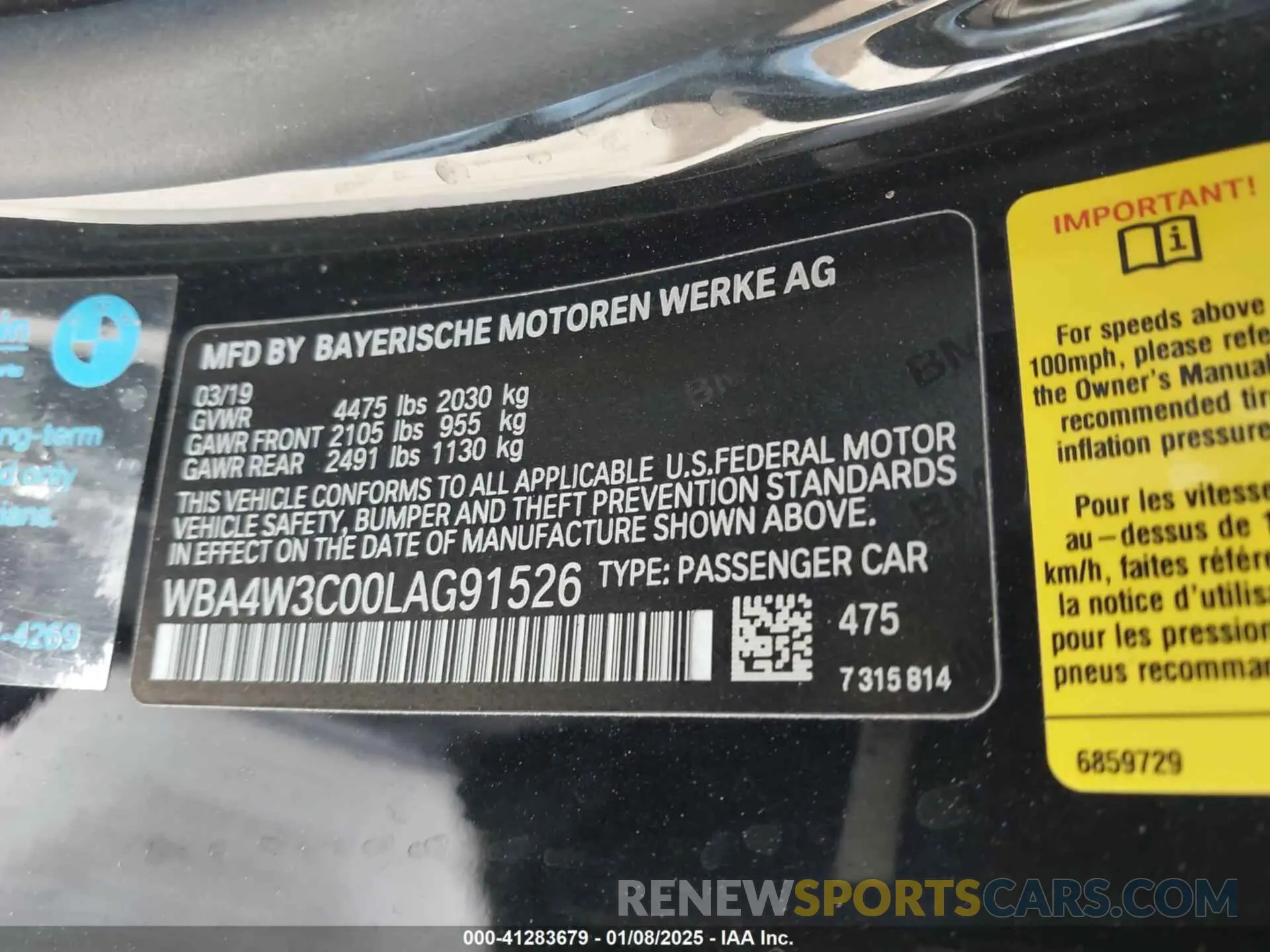 9 Photograph of a damaged car WBA4W3C00LAG91526 BMW 430I 2020