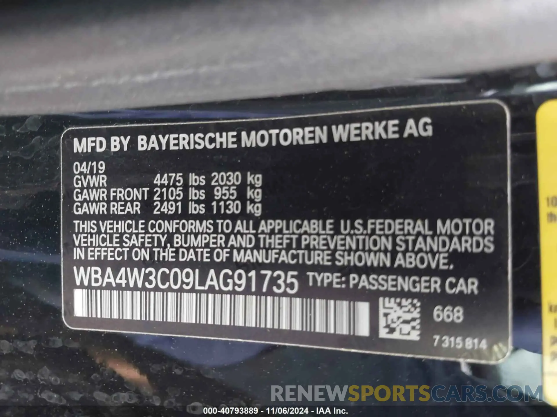 9 Photograph of a damaged car WBA4W3C09LAG91735 BMW 430I 2020