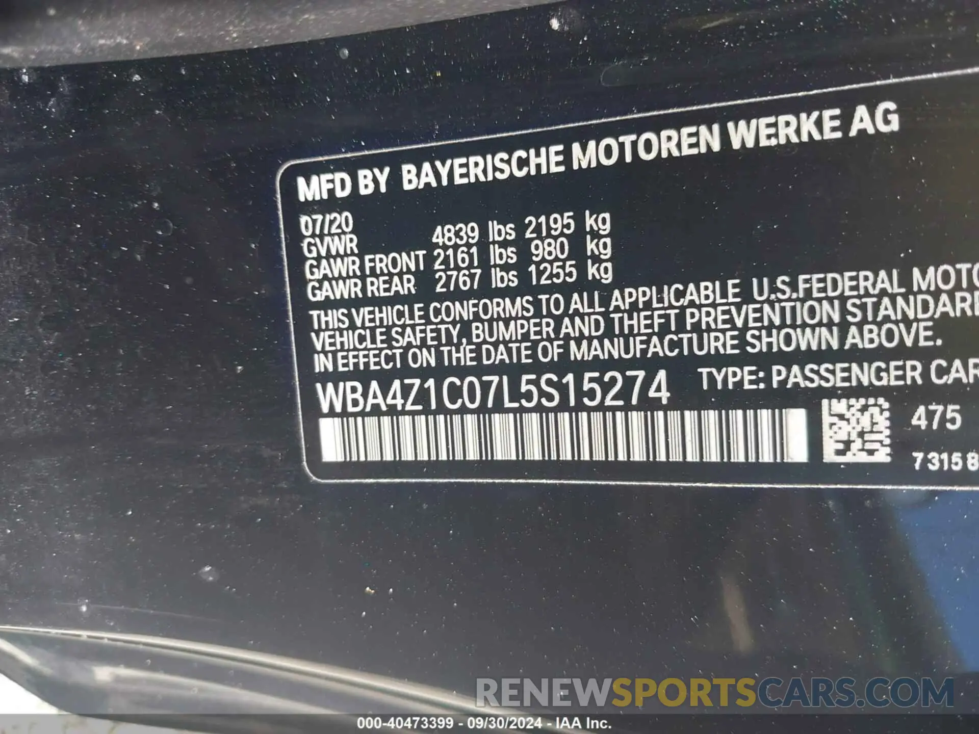 9 Photograph of a damaged car WBA4Z1C07L5S15274 BMW 430I 2020