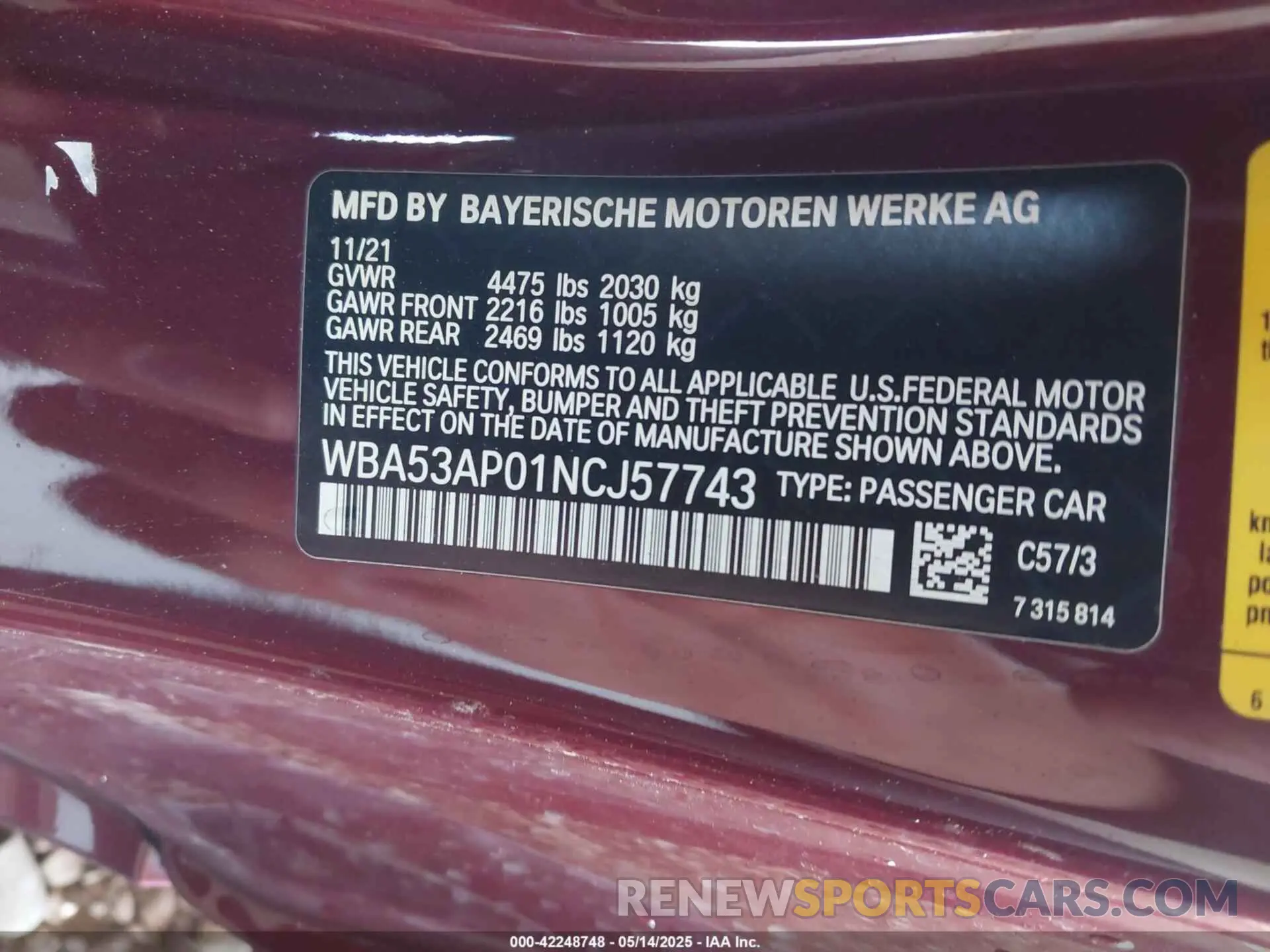 9 Photograph of a damaged car WBA53AP01NCJ55743 BMW 430I 2022