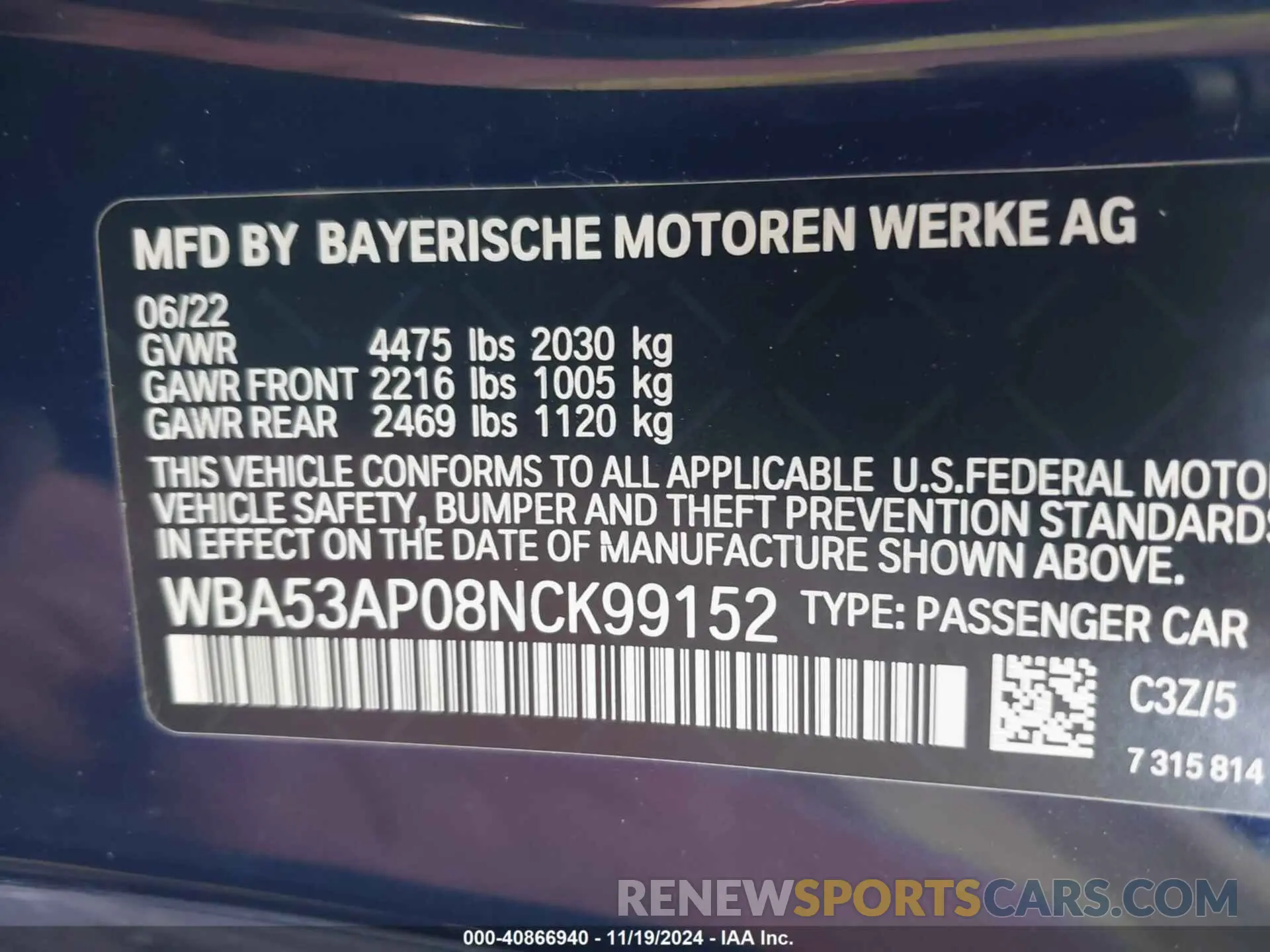 9 Photograph of a damaged car WBA53AP08NCK99152 BMW 430I 2022