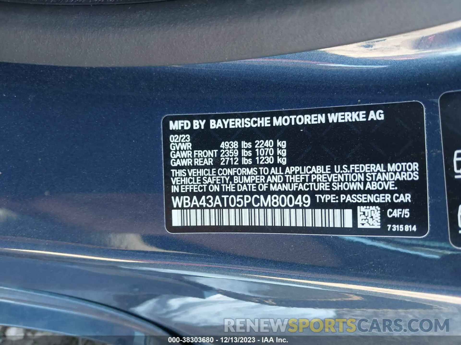 9 Photograph of a damaged car WBA43AT05PCM80049 BMW 430I 2023