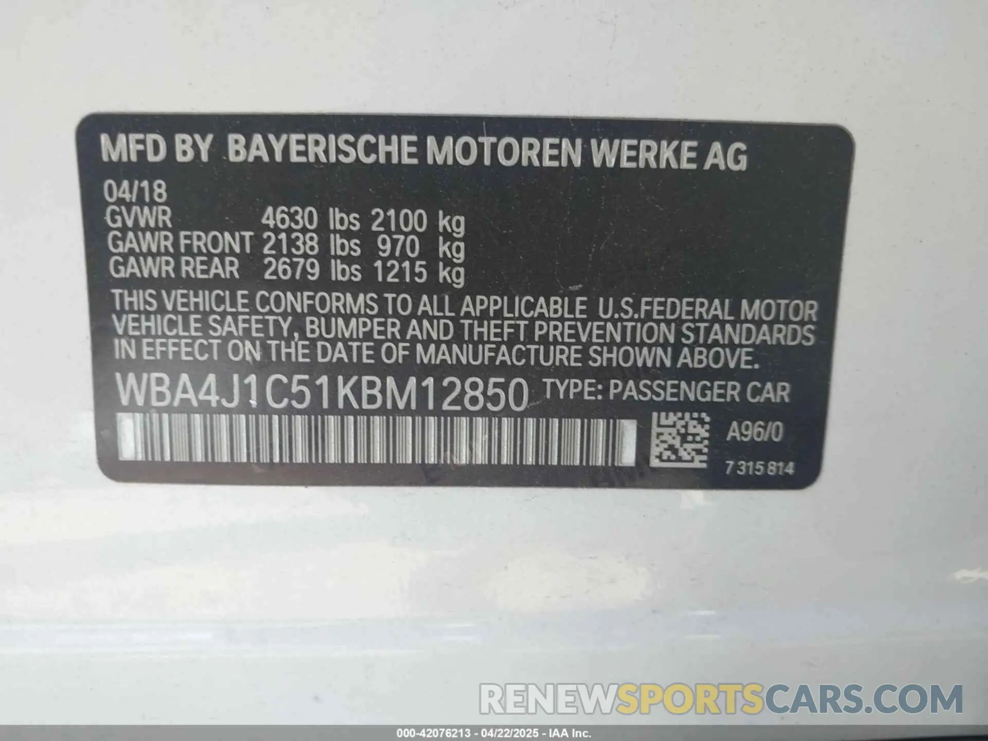 9 Photograph of a damaged car WBA4J1C51KBM12850 BMW 430I GRAN COUPE 2019