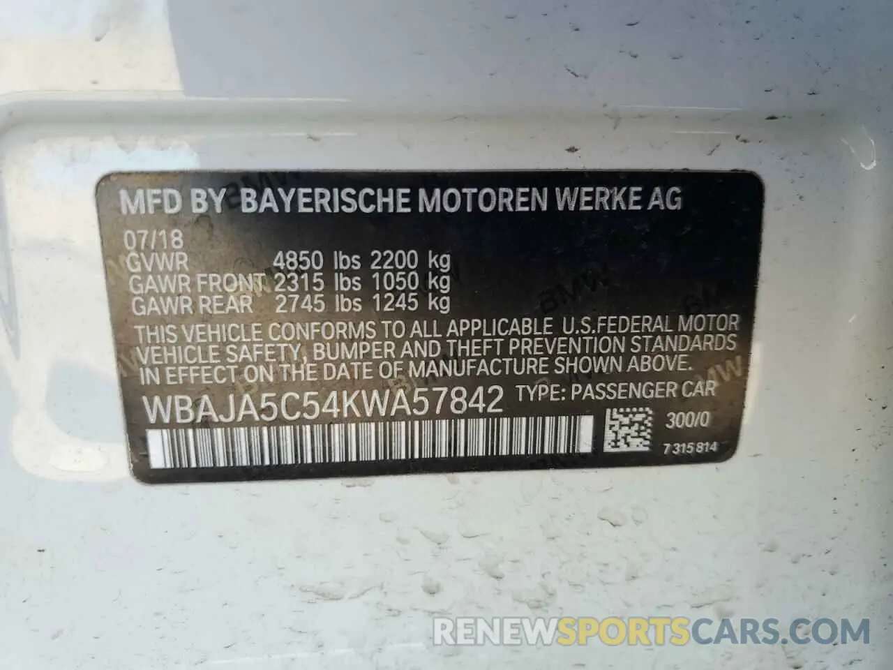 13 Photograph of a damaged car WBAJA5C54KWA57842 BMW 5 SERIES 2019