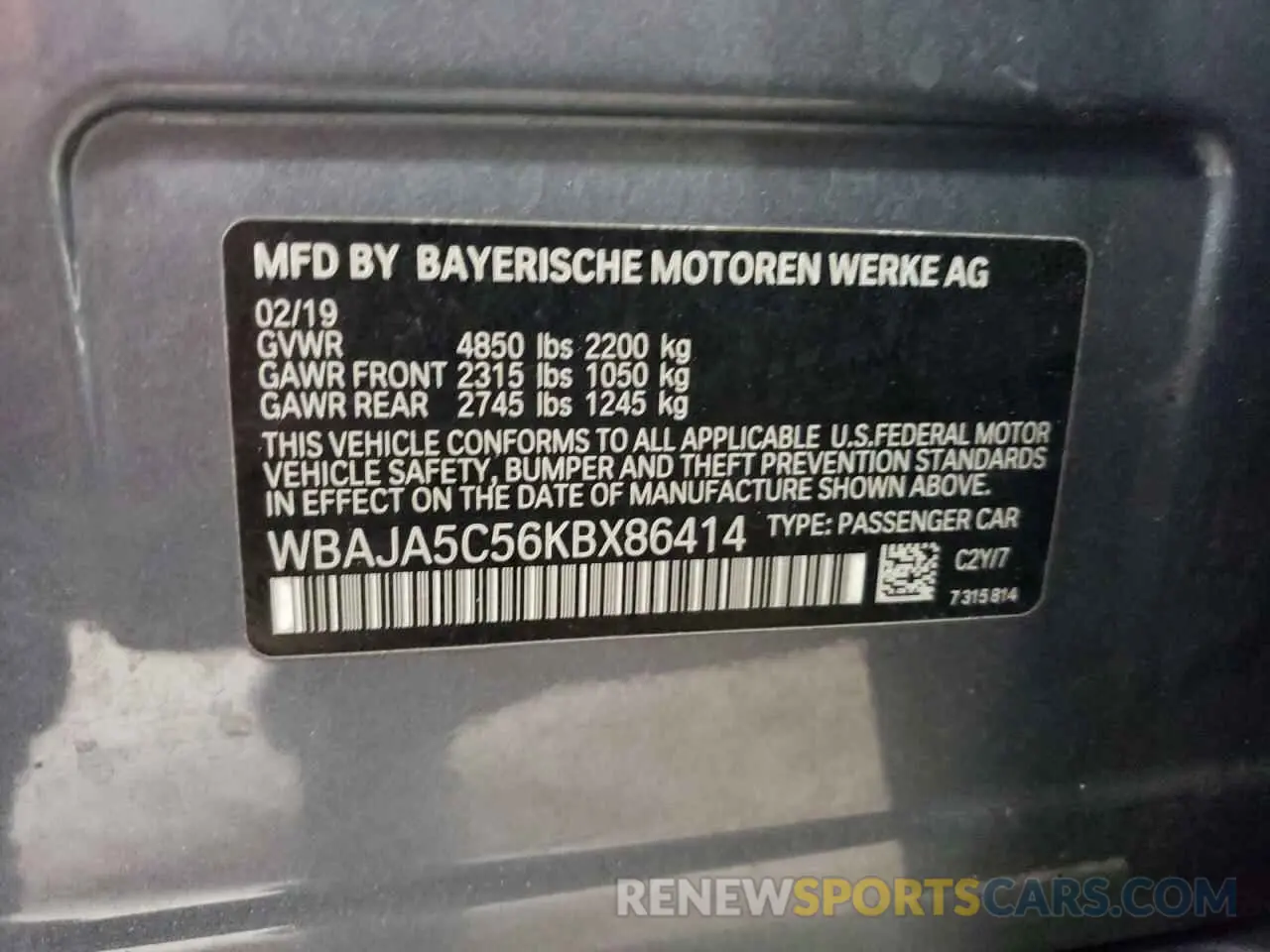13 Photograph of a damaged car WBAJA5C56KBX86414 BMW 5 SERIES 2019