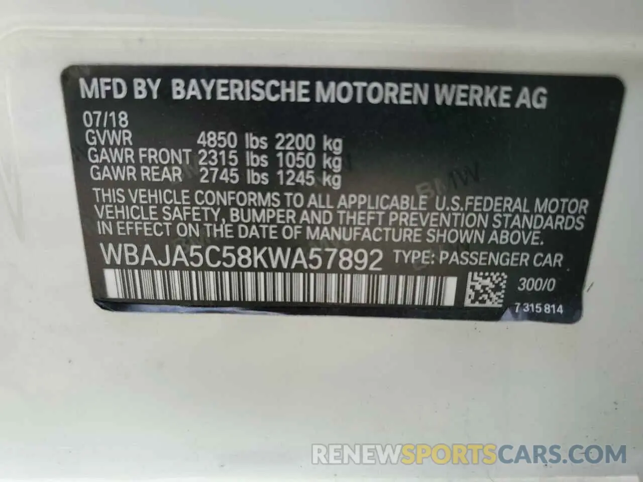 14 Photograph of a damaged car WBAJA5C58KWA57892 BMW 5 SERIES 2019
