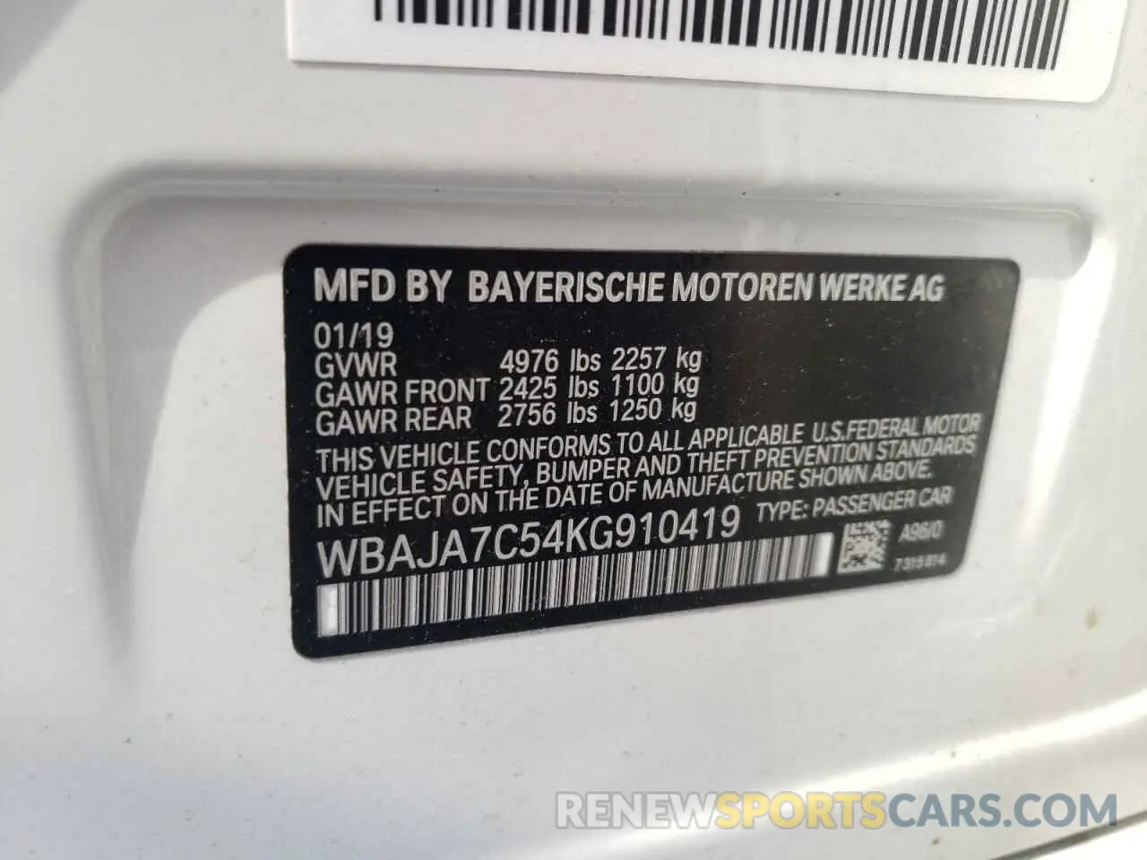 10 Photograph of a damaged car WBAJA7C54KG910419 BMW 5 SERIES 2019