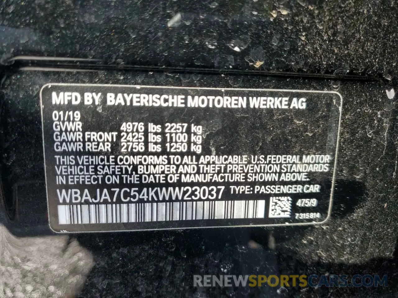 12 Photograph of a damaged car WBAJA7C54KWW23037 BMW 5 SERIES 2019