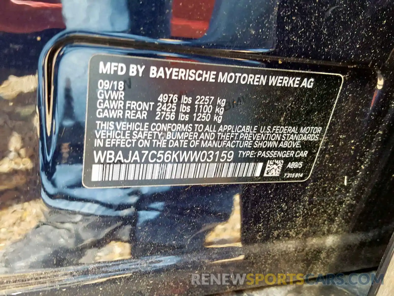 10 Photograph of a damaged car WBAJA7C56KWW03159 BMW 5 SERIES 2019