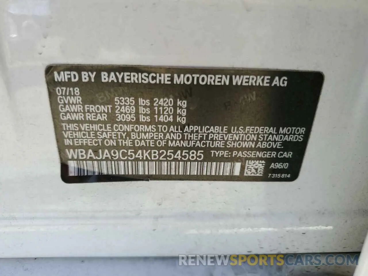 13 Photograph of a damaged car WBAJA9C54KB254585 BMW 5 SERIES 2019