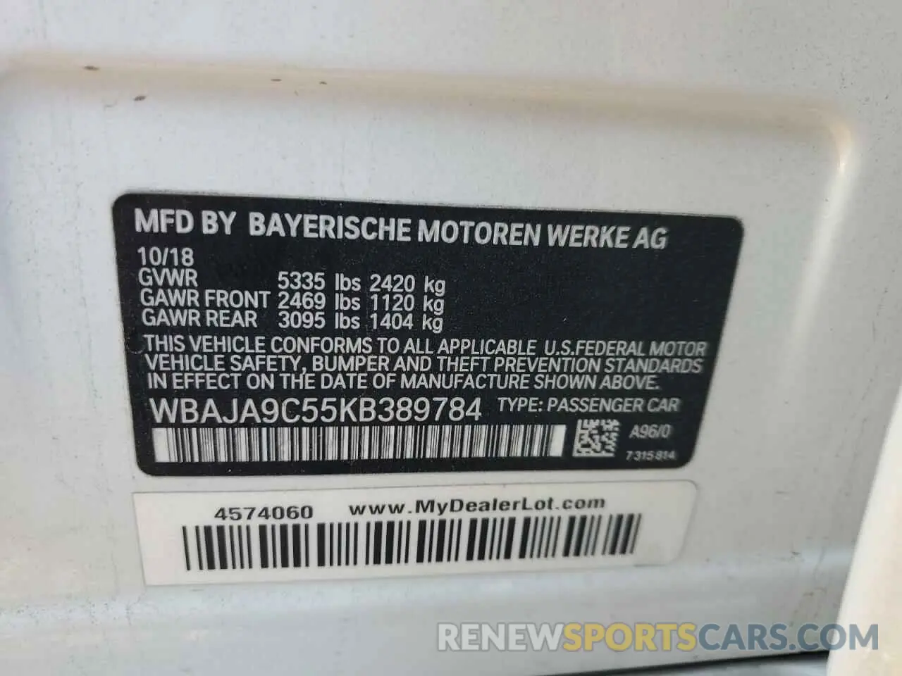 12 Photograph of a damaged car WBAJA9C55KB389784 BMW 5 SERIES 2019