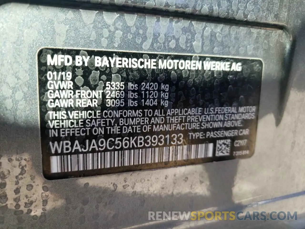12 Photograph of a damaged car WBAJA9C56KB393133 BMW 5 SERIES 2019