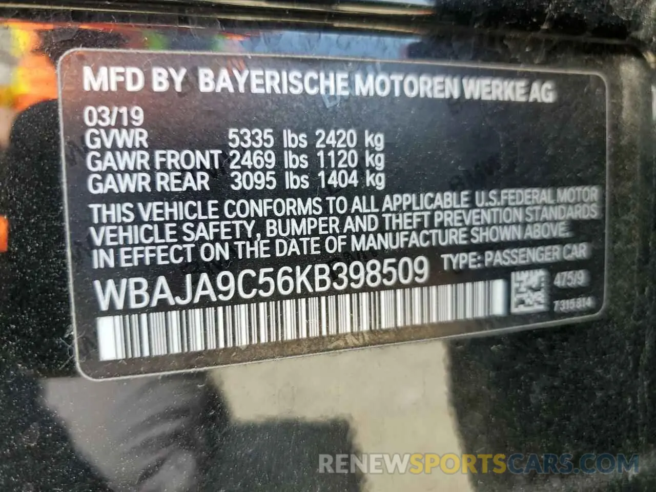 13 Photograph of a damaged car WBAJA9C56KB398509 BMW 5 SERIES 2019