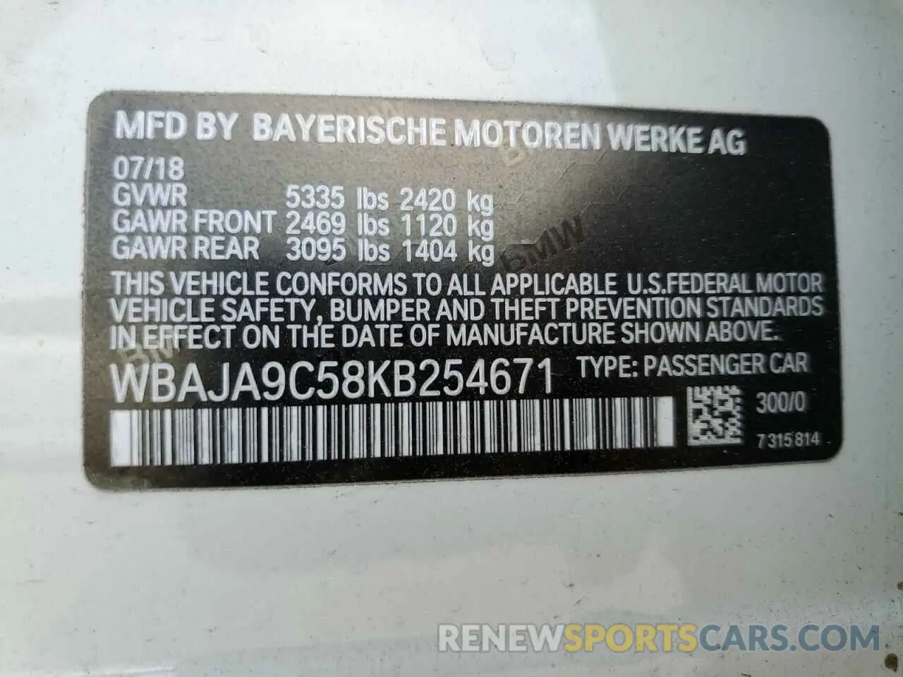 12 Photograph of a damaged car WBAJA9C58KB254671 BMW 5 SERIES 2019