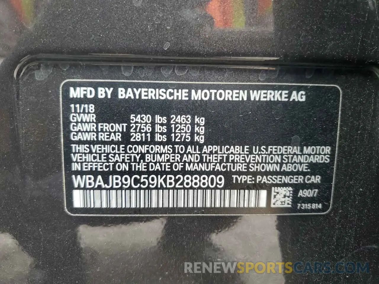 13 Photograph of a damaged car WBAJB9C59KB288809 BMW 5 SERIES 2019