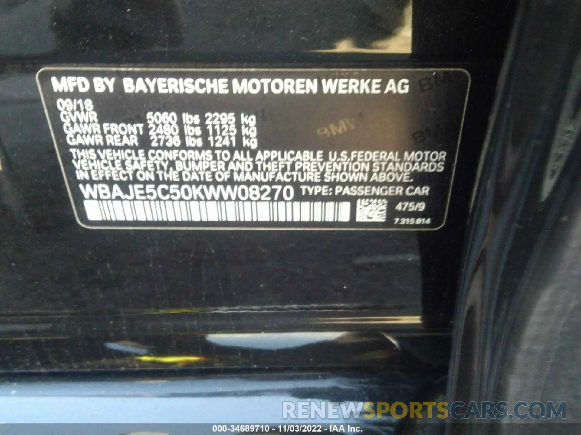 9 Photograph of a damaged car WBAJE5C50KWW08270 BMW 5 SERIES 2019