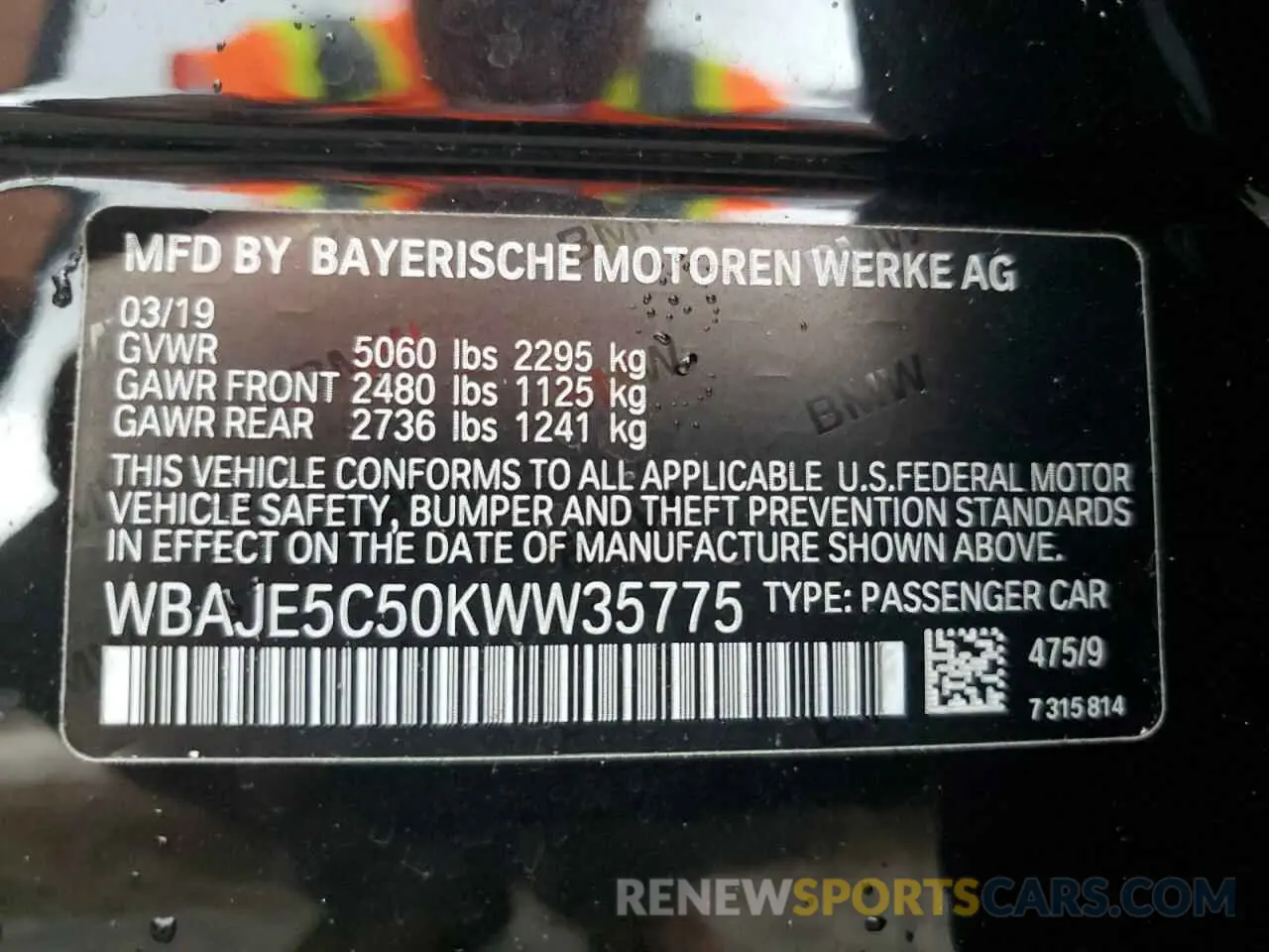 12 Photograph of a damaged car WBAJE5C50KWW35775 BMW 5 SERIES 2019