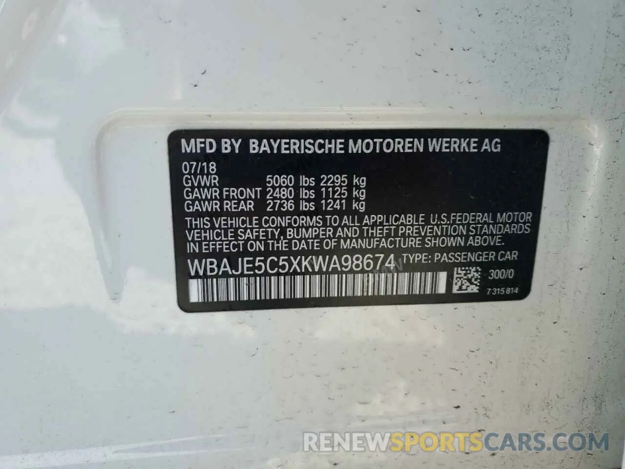 12 Photograph of a damaged car WBAJE5C5XKWA98674 BMW 5 SERIES 2019