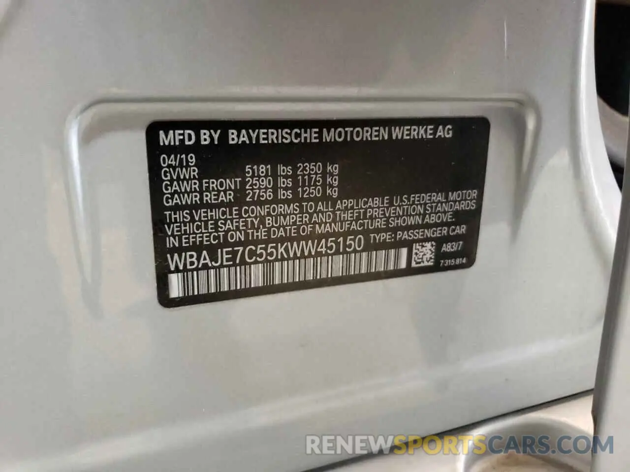 12 Photograph of a damaged car WBAJE7C55KWW45150 BMW 5 SERIES 2019