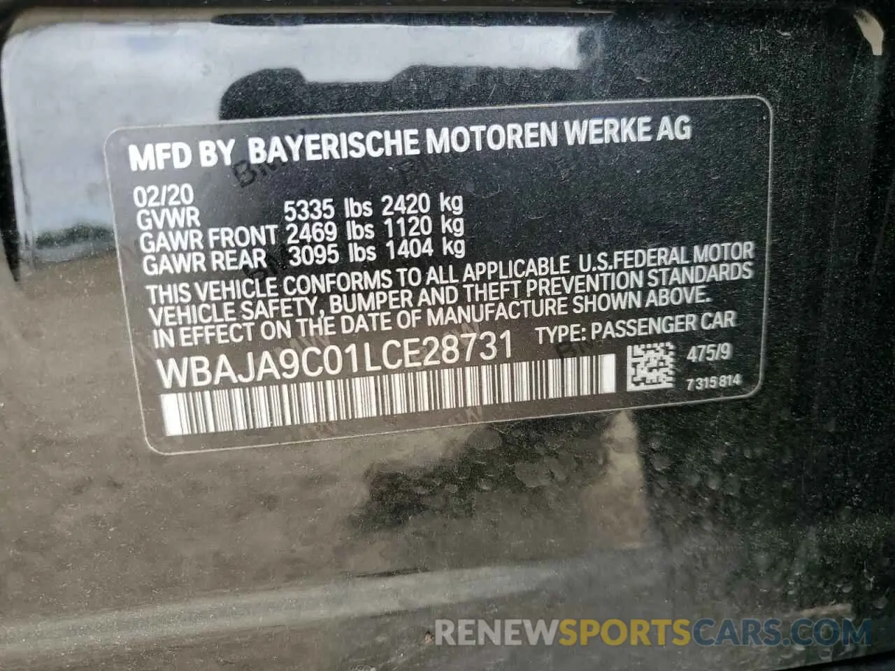 12 Photograph of a damaged car WBAJA9C01LCE28731 BMW 5 SERIES 2020