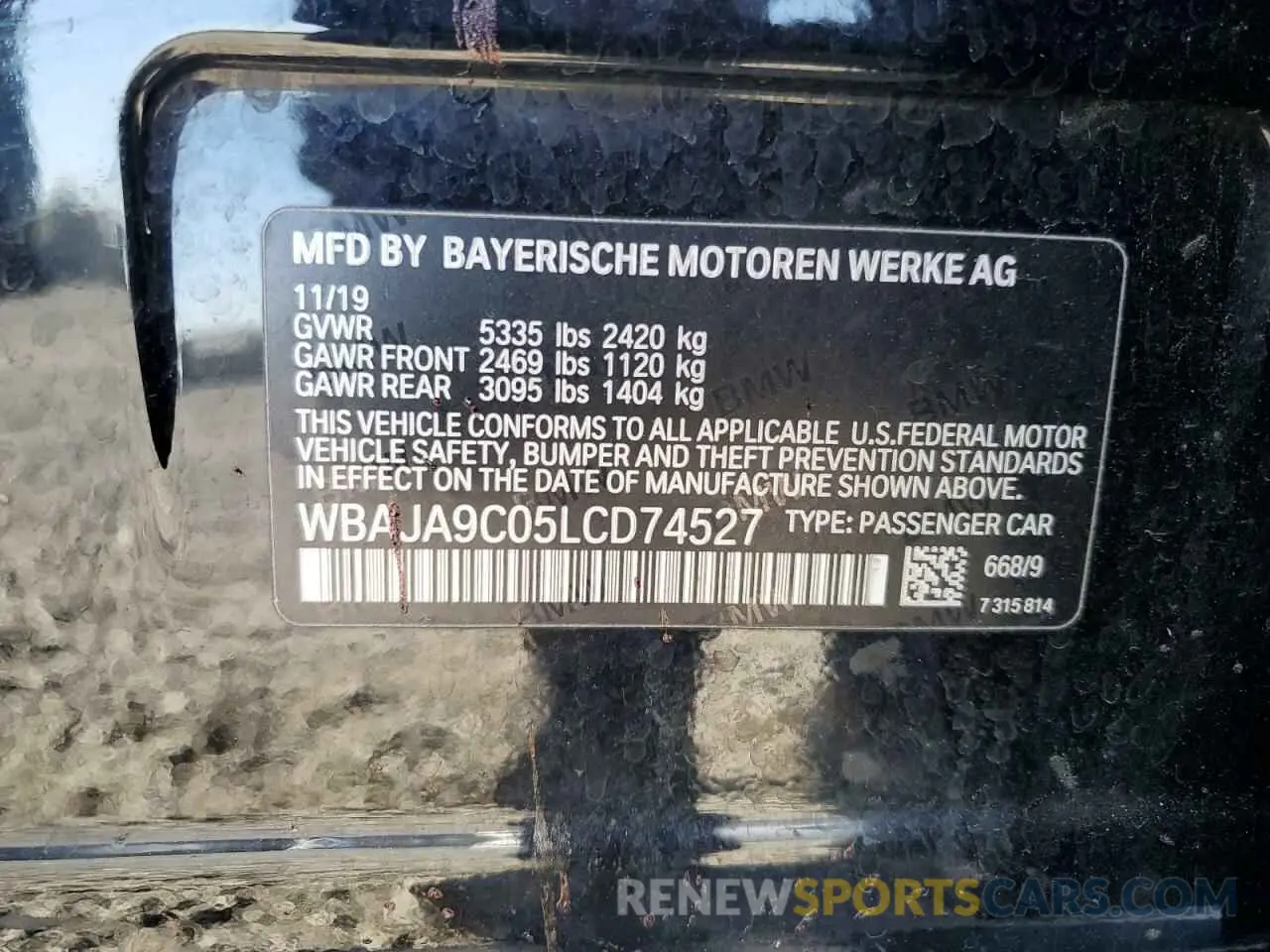 13 Photograph of a damaged car WBAJA9C05LCD74527 BMW 5 SERIES 2020