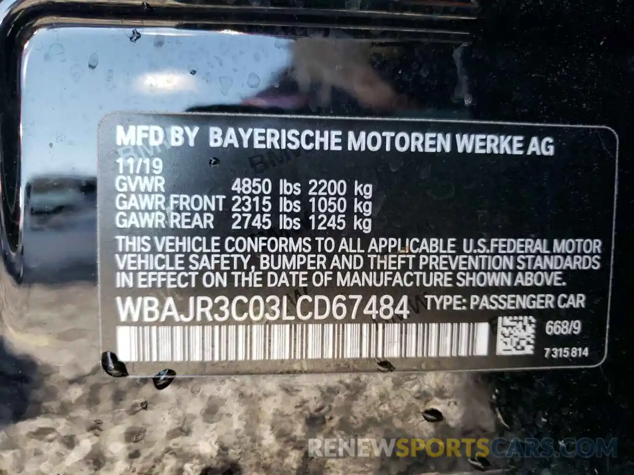 10 Photograph of a damaged car WBAJR3C03LCD67484 BMW 5 SERIES 2020