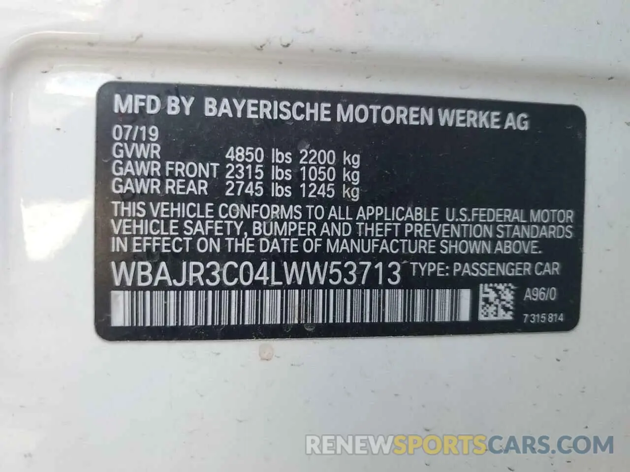 12 Photograph of a damaged car WBAJR3C04LWW53713 BMW 5 SERIES 2020